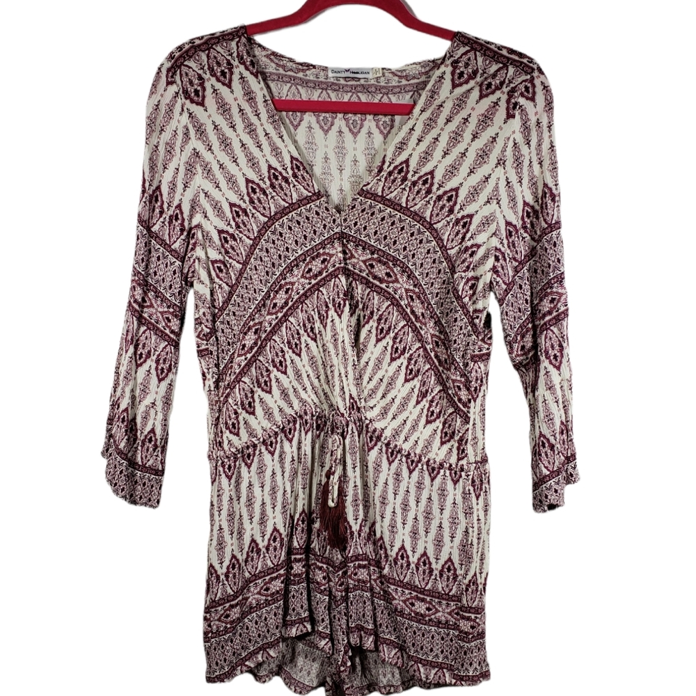 Dainty Hooligan Romper - size Large burgundy & white gently used
